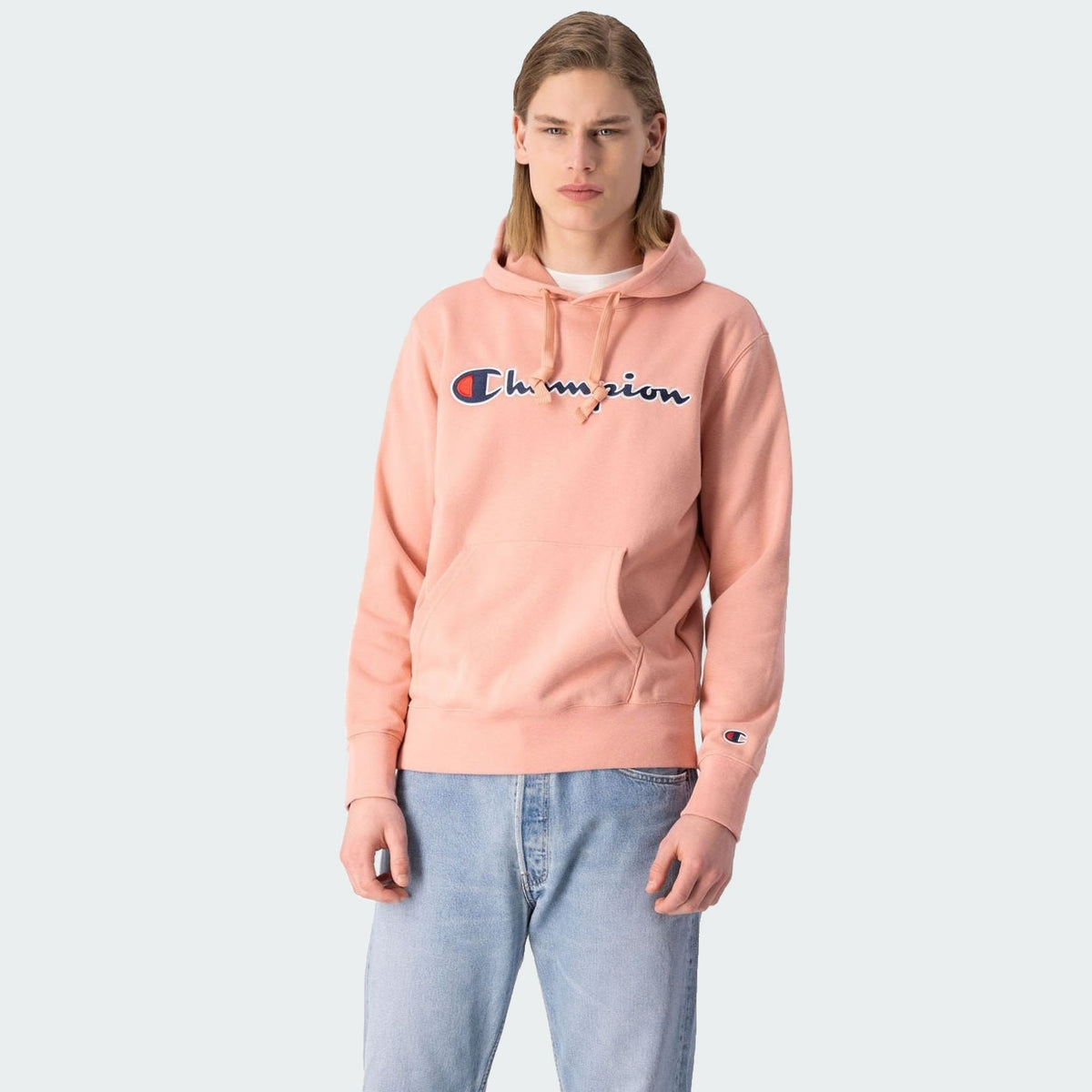 Pink hoodie men's champion on sale